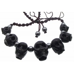 Black Obsidian Gemstone Seven Skull Necklace